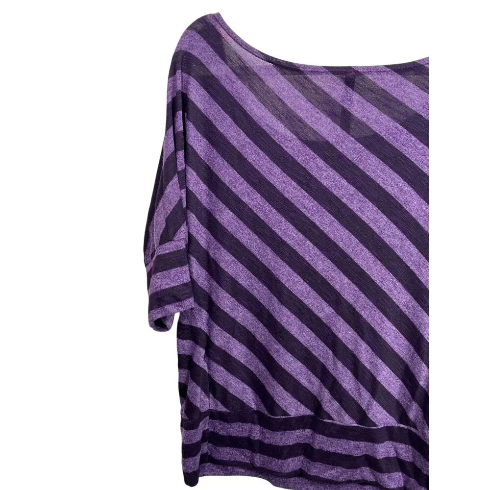 Andrea Purple Striped Top Womens Knit Shirt Dolman Short Sleeve Plus Size 3X - Picture 9 of 16
